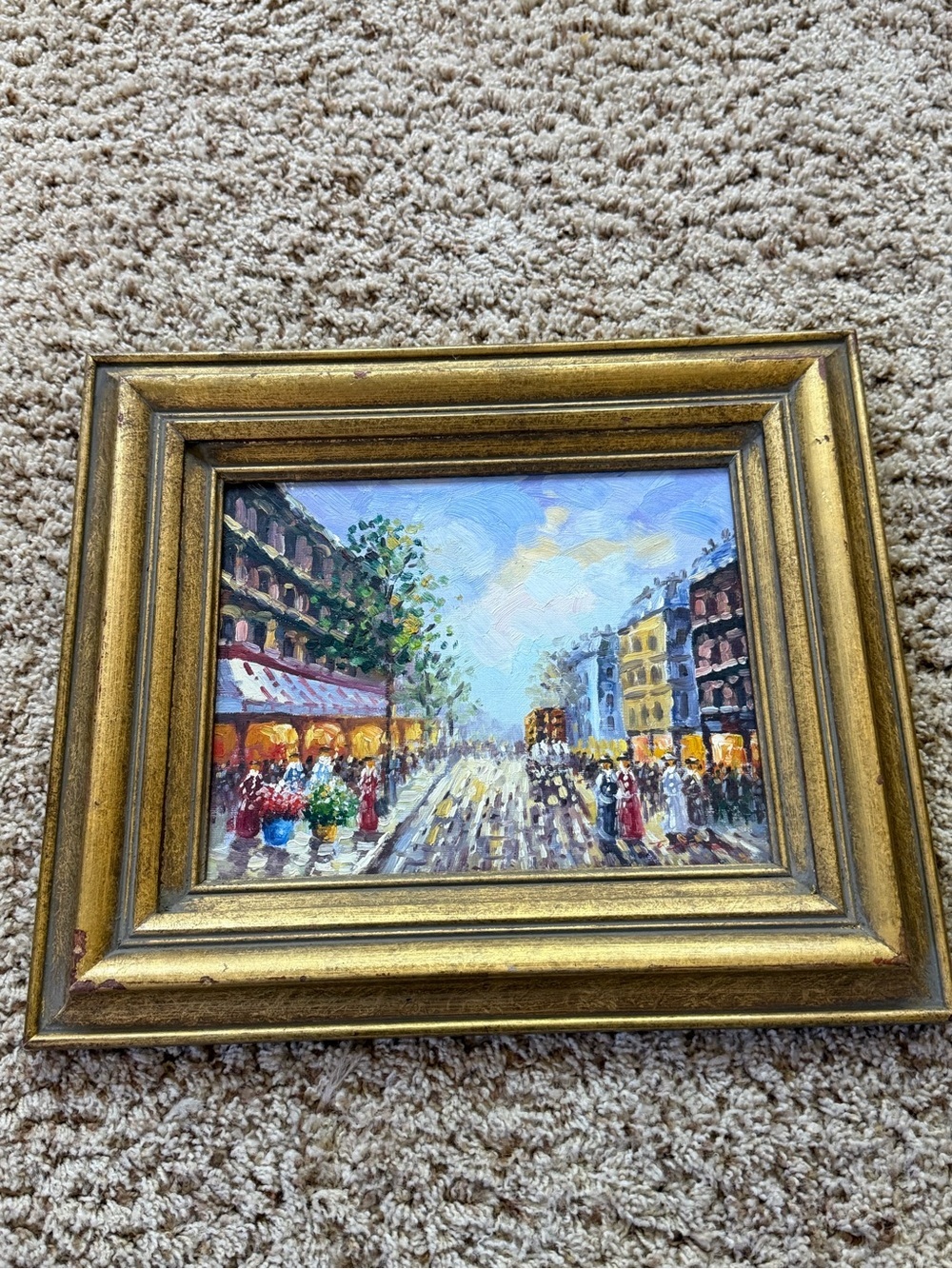 Gold Framed Victorian era Cityscape Oil Painting Classic Home Art